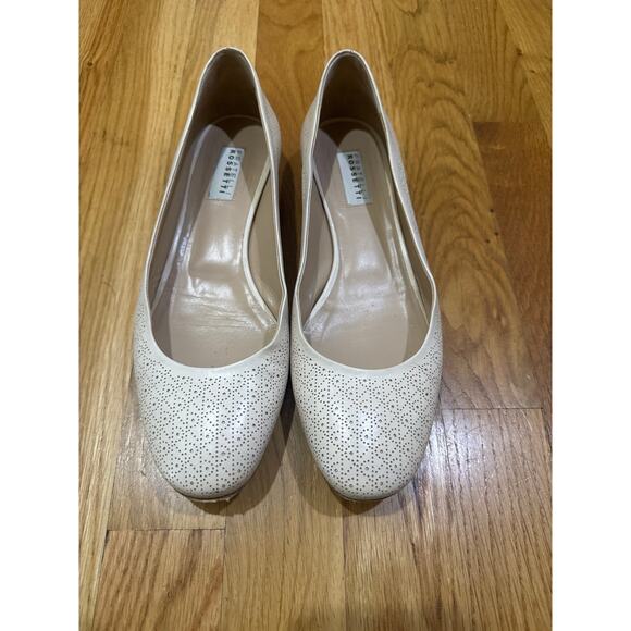 Fratelli Rossetti Leather Ballet Flats Perforated Cream Size 37 Classic Office - Picture 1 of 6